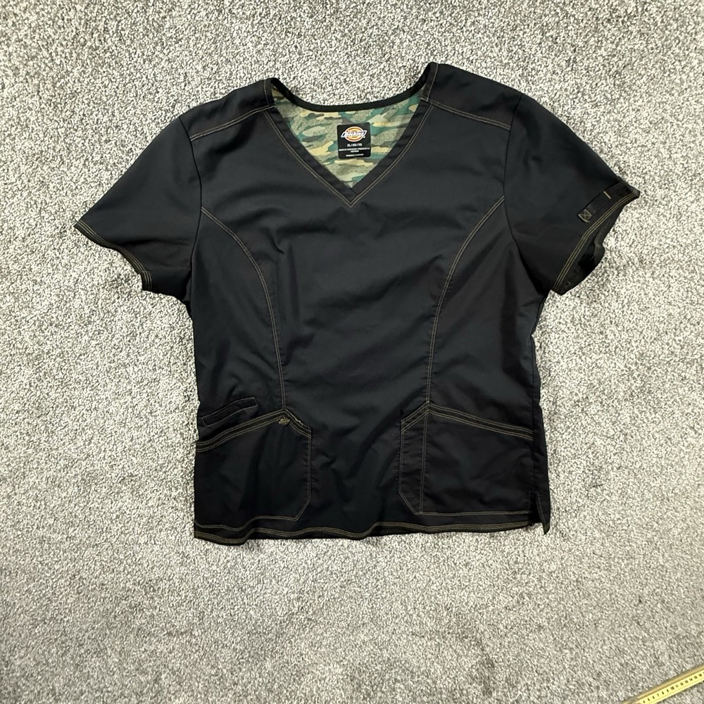 Dickies DK803 Scrub Top XL Black Contrast Stitch V Neck Medical Uniform